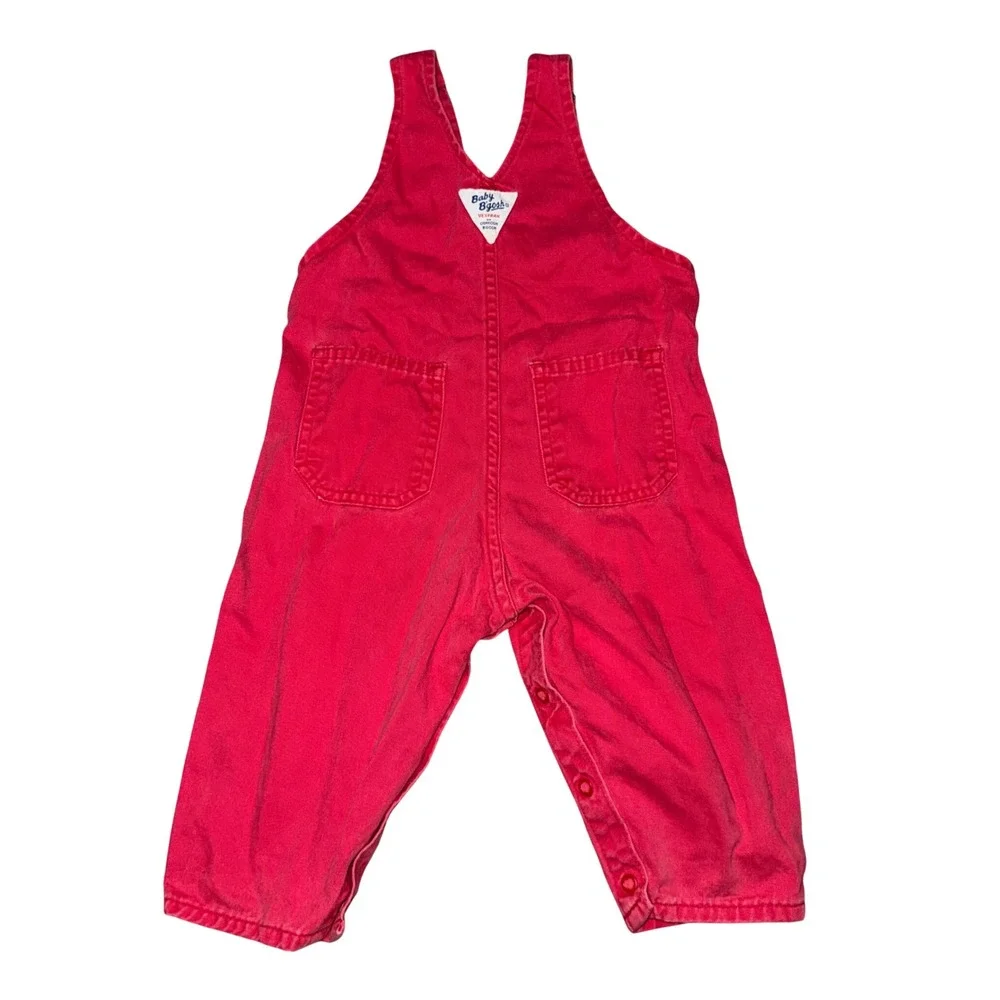 Vintage OshKosh B'gosh Overalls Kids 18M Red Embroidered Car Vestbak Twill